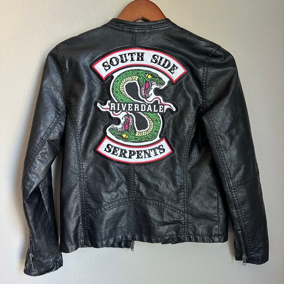 H&M Riverdale Black Faux Leather Jacket South Side Serpents Halloween Size XS - Picture 1 of 9